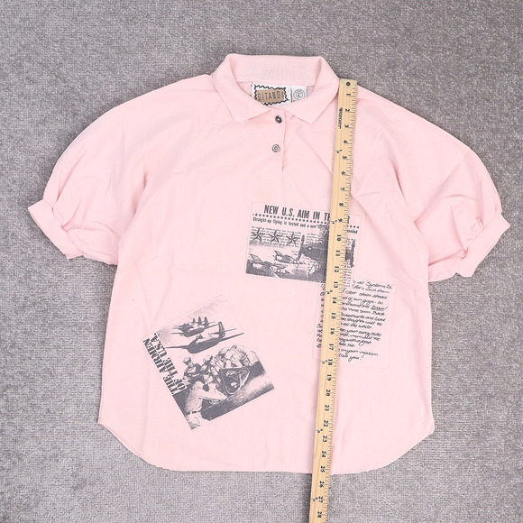 VTG 90s 80s Gitano US Military Printed Large Pink Short Sleeve Collared Shirt - Picture 3 of 9